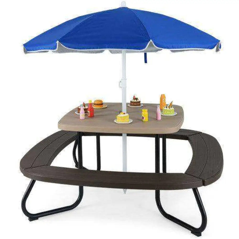 Toddler Outdoor Activity Table with Adjustable and Collapsible Umbrella-Blue Blue Kids Table & Chair Sets