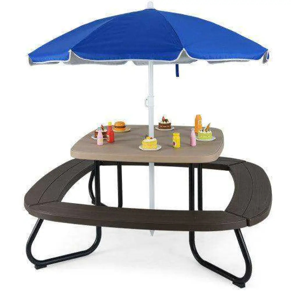 Toddler Outdoor Activity Table with Adjustable and Collapsible Umbrella-Blue Blue Kids Table & Chair Sets