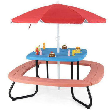 Toddler Outdoor Activity Table with Adjustable and Collapsible Umbrella-Blue Blue Kids Table & Chair Sets