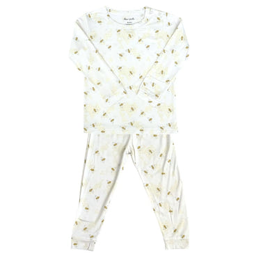 Toddler pajama set featuring a fun busy bees print, perfect for comfortable sleepwear.