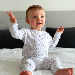Toddler pajama set in French lavender, cozy and stylish sleepwear for little ones. Angle 3 view.