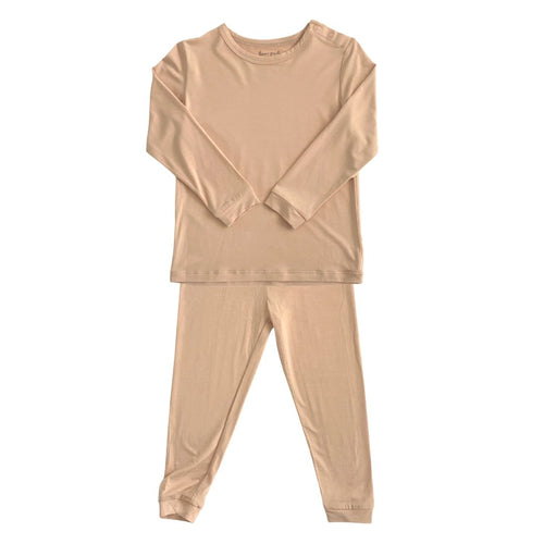 Toddler pajama set in sage green, featuring a cozy design for comfortable sleep. Angle 6 view.