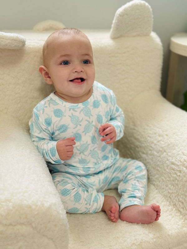 Toddler pajama set in Turtley Awesome design, perfect for cozy sleep and bedtime fun.