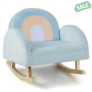 Toddler Rocking Chair with Solid Rubber Wood Frame Soft Velvet Cover-Blue Kids Chairs & Seating