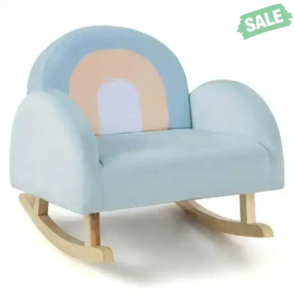 Toddler Rocking Chair with Solid Rubber Wood Frame Soft Velvet Cover-Blue Kids Chairs & Seating