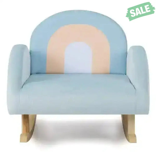 Toddler Rocking Chair with Solid Rubber Wood Frame Soft Velvet Cover-Blue Kids Chairs & Seating