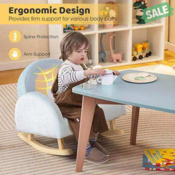 Toddler Rocking Chair with Solid Rubber Wood Frame Soft Velvet Cover-Blue Kids Chairs & Seating