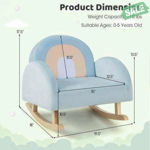 Toddler Rocking Chair with Solid Rubber Wood Frame Soft Velvet Cover-Blue Kids Chairs & Seating