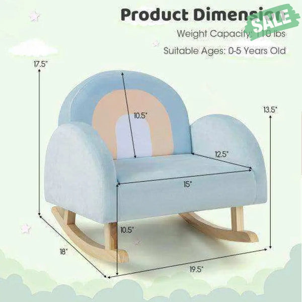 Toddler Rocking Chair with Solid Rubber Wood Frame Soft Velvet Cover-Blue Kids Chairs & Seating