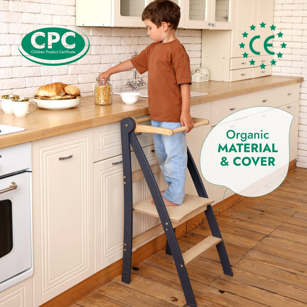 Toddler Tower: Foldable Step Stool for Toddlers - Gray