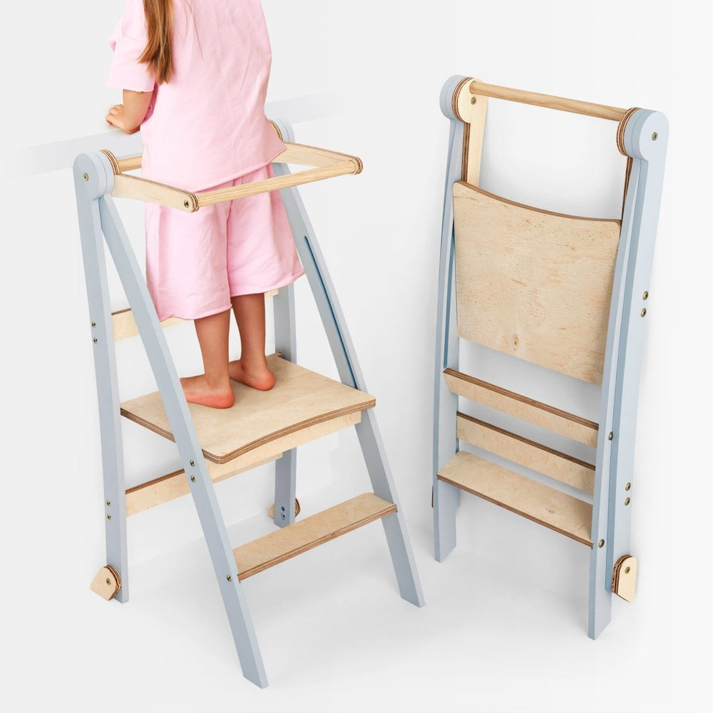 Toddler Tower: Foldable Step Stool for Toddlers - Gray