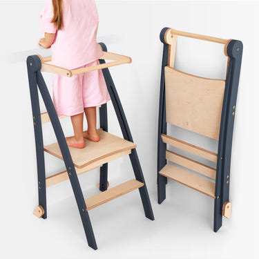 Graphite toddler tower step stool for kids, perfect for safe and fun climbing at home.