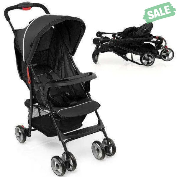 Toddler Travel Stroller for Airplane with Canopy and Adjustable Backrest-Black Black Baby Strollers