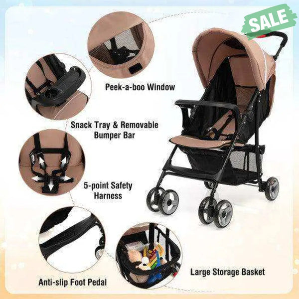 Toddler Travel Stroller for Airplane with Canopy and Adjustable Backrest-Black Black Baby Strollers