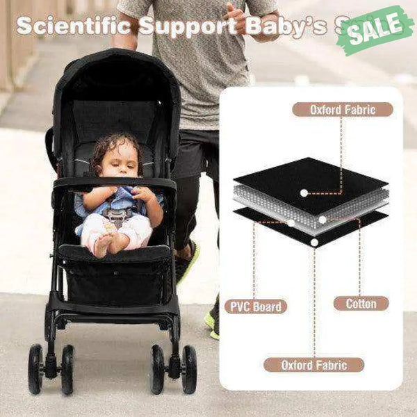 Toddler Travel Stroller for Airplane with Canopy and Adjustable Backrest-Black Black Baby Strollers