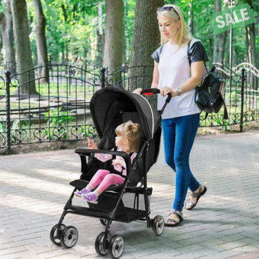 Toddler Travel Stroller for Airplane with Canopy and Adjustable Backrest-Black Black Baby Strollers
