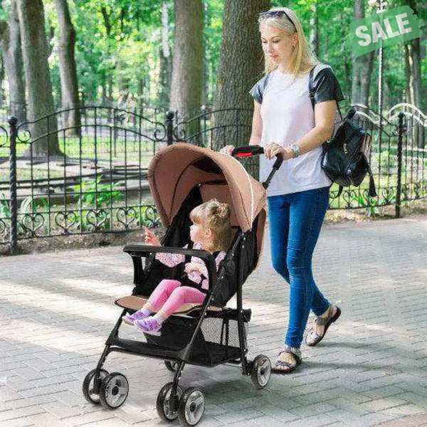 Toddler Travel Stroller for Airplane with Canopy and Adjustable Backrest-Black Black Baby Strollers