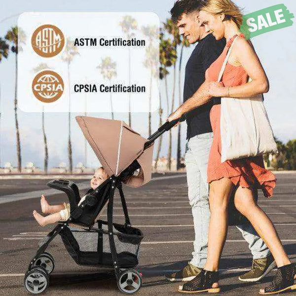 Toddler Travel Stroller for Airplane with Canopy and Adjustable Backrest-Black Black Baby Strollers