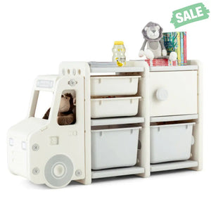 Toddler Truck Storage Organizer with Plastic Bins-Gray Kids Storage