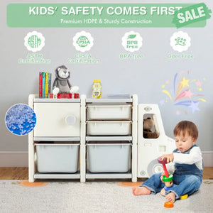 Toddler Truck Storage Organizer with Plastic Bins-Gray Kids Storage