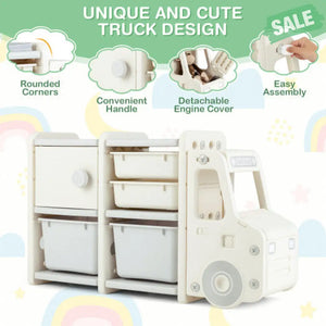 Toddler Truck Storage Organizer with Plastic Bins-Gray Gray Kids Storage