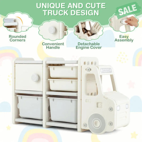 Toddler Truck Storage Organizer with Plastic Bins-Gray Gray Kids Storage