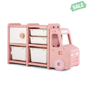 Toddler Truck Storage Organizer with Plastic Bins-Gray Kids Storage
