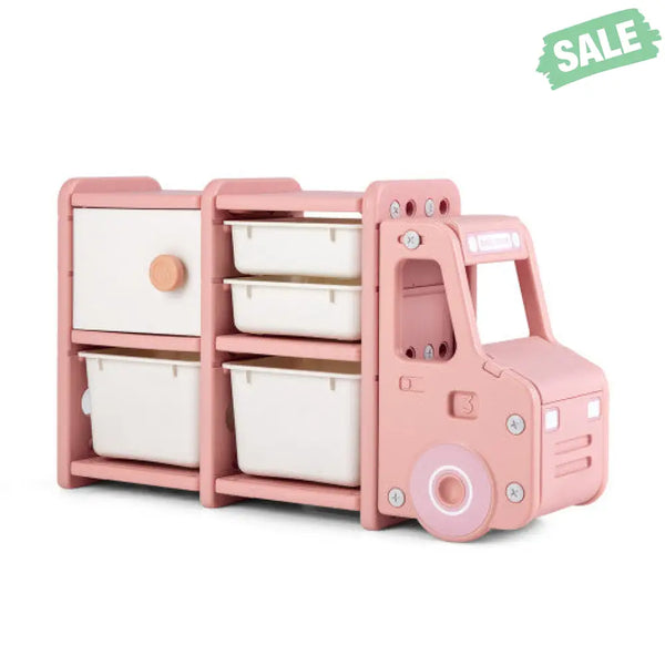 Toddler Truck Storage Organizer with Plastic Bins-Gray Kids Storage
