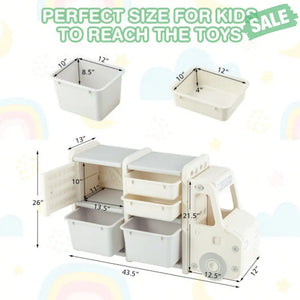 Toddler Truck Storage Organizer with Plastic Bins-Gray Kids Storage
