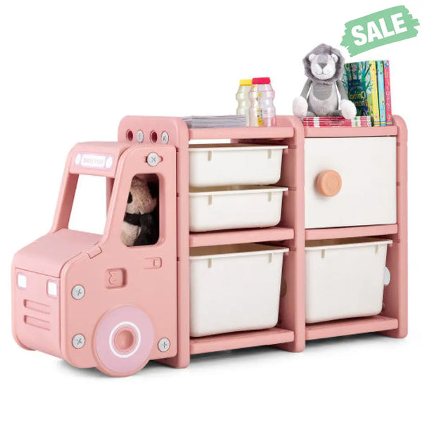 Toddler Truck Storage Organizer with Plastic Bins-Gray Kids Storage