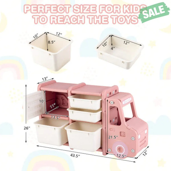 Toddler Truck Storage Organizer with Plastic Bins-Gray Kids Storage