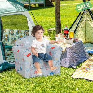 Toddler Upholstered Armchair with Solid Wooden Frame and High-density Sponge Filling-Multicolor Gray Kids Chairs &