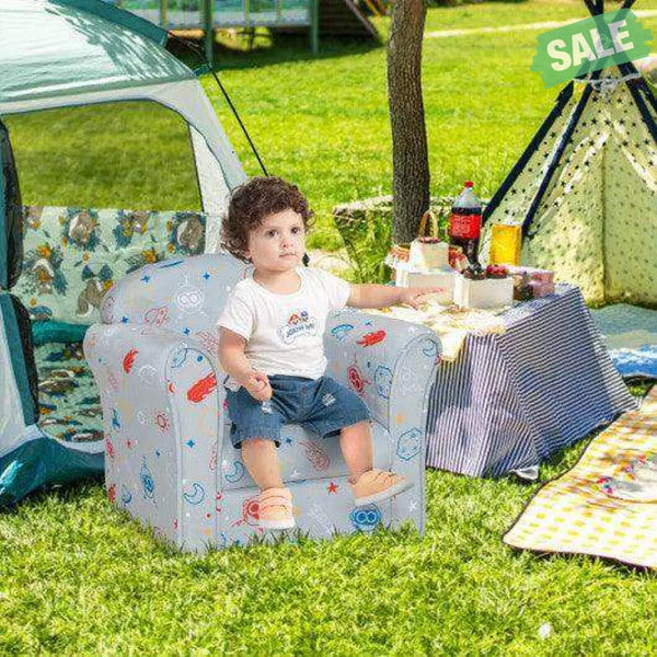 Toddler Upholstered Armchair with Solid Wooden Frame and High-density Sponge Filling-Multicolor Gray Kids Chairs &