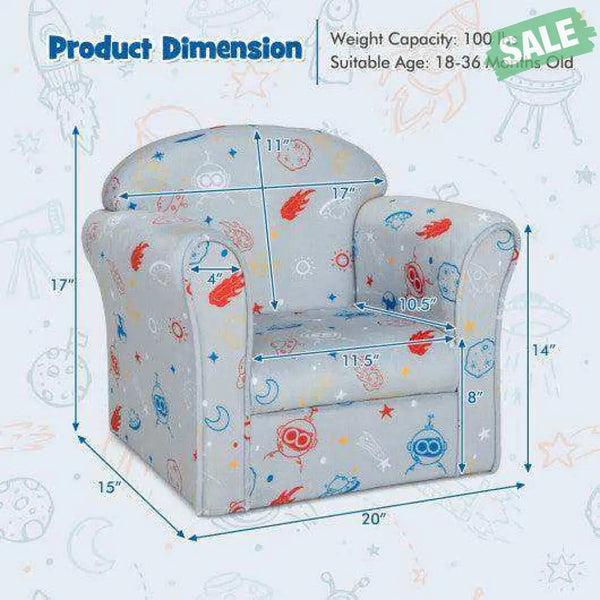 Toddler Upholstered Armchair with Solid Wooden Frame and High-density Sponge Filling-Multicolor Kids Chairs & Seating