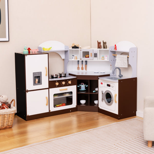 Corner Kids Play Kitchen with Washing Machine and Ice Maker Gift for Boys Girls