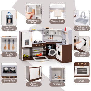 Corner Kids Play Kitchen with Washing Machine and Ice Maker Gift for Boys Girls
