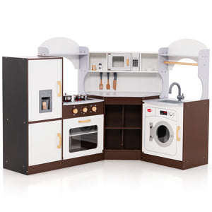 Corner Kids Play Kitchen with Washing Machine and Ice Maker Gift for Boys Girls