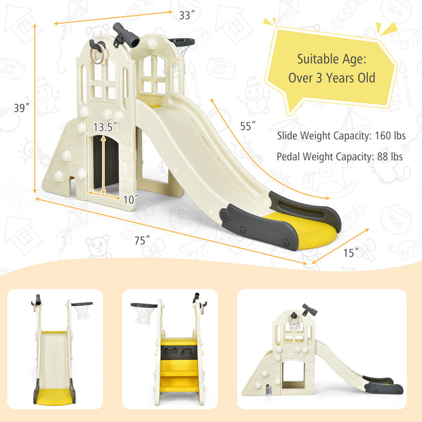 6-In-1 Large Slide for Kids Toddler Climber Slide Playset with Basketball Hoop