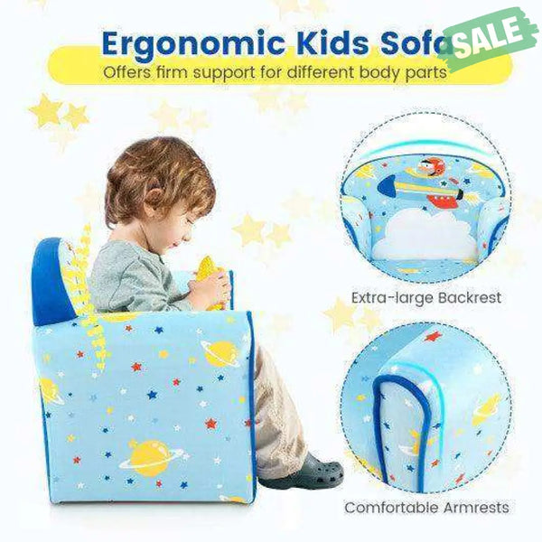 Toddlers Sofa Chair with Velvet Fabric Cover High Density Sponge Filling Blue Kids Chairs & Seating