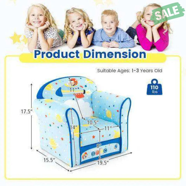 Toddlers Sofa Chair with Velvet Fabric Cover High Density Sponge Filling Blue Kids Chairs & Seating