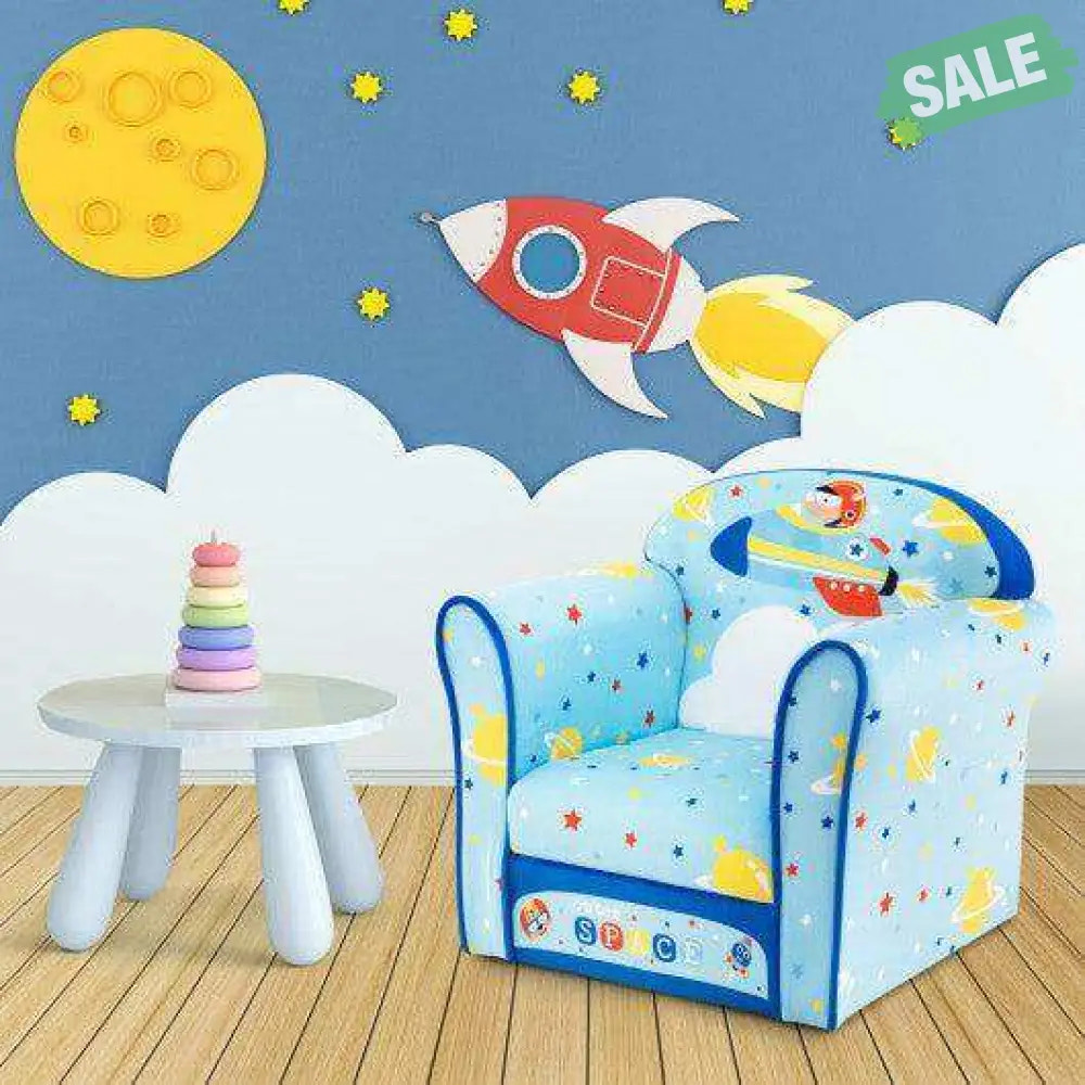 Toddlers Sofa Chair with Velvet Fabric Cover High Density Sponge Filling Blue Kids Chairs & Seating