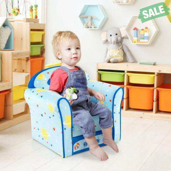 Toddlers Sofa Chair with Velvet Fabric Cover High Density Sponge Filling Blue Kids Chairs & Seating