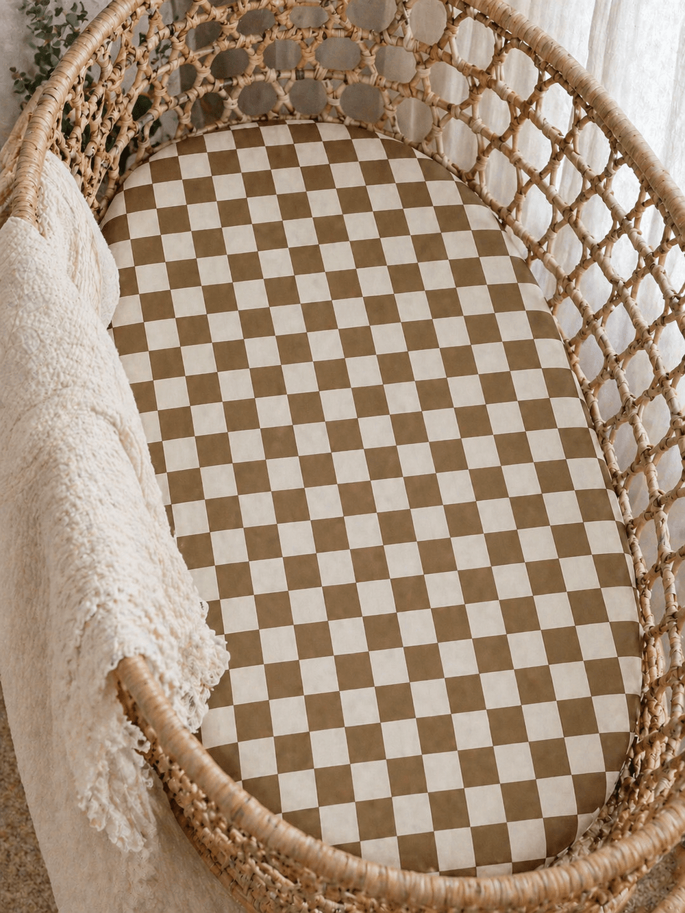 Toffee Checkered Bamboo Changing Pad Cover