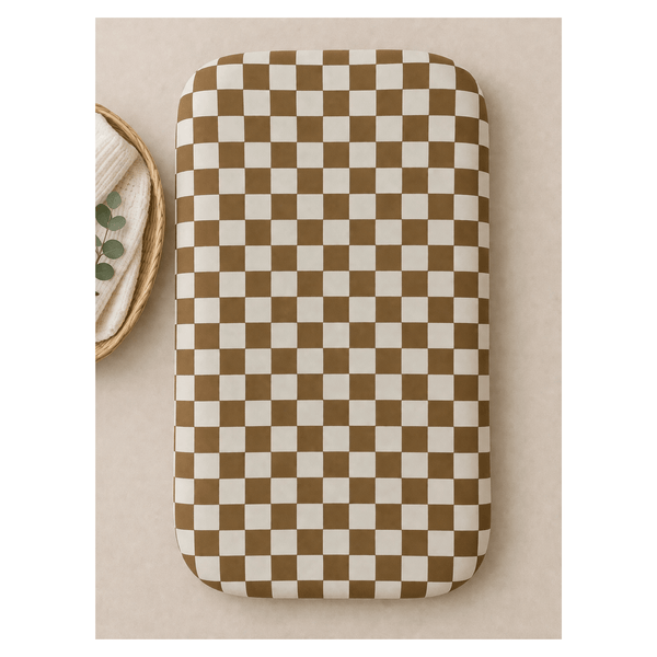 Toffee Checkered Bamboo Changing Pad Cover