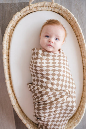 Organic Muslin Swaddle Blanket - Toffee Checkered