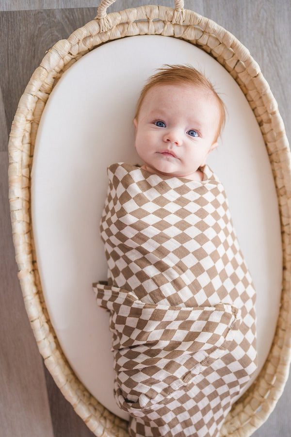 Organic Muslin Swaddle Blanket - Toffee Checkered
