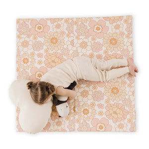 Blooms Vegan Leather Mat in angle view, perfect for stylish and safe baby playtime.
