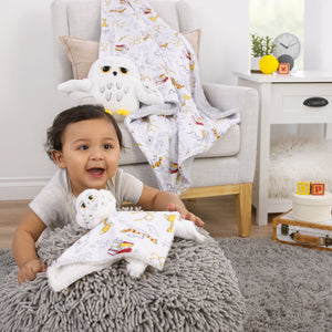 NoJo Warner Bros Harry Potter Hedwig Owl White, Gold and Red Super Soft Security Baby Blanket