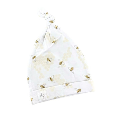 Top Knot Hat in Busy Bees design for babies, perfect for stylish and cozy headwear.