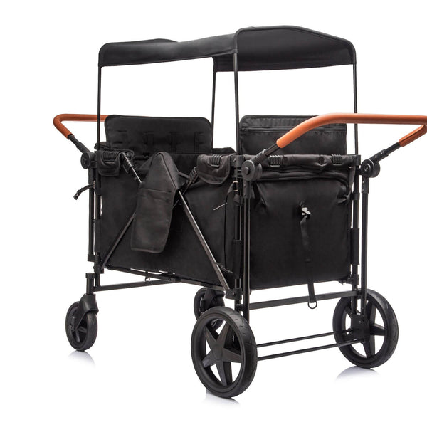 ToyRides Elite Wagon Stroller W/ Removable 4-Seater, Extra-Thick Support Bar & Higher 212 Load Capacity, Black